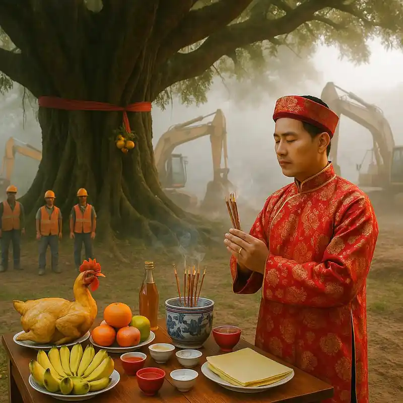 nghi thức cúng trước khi chặt cây